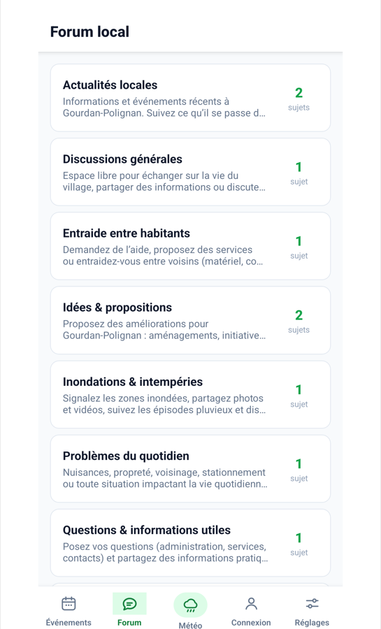 Forum local dans l'application